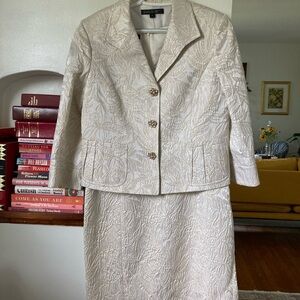 Lafayette 148 New York Cream/Gold Jacquard Dress/Jacket Set